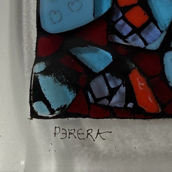 Signed Studio Fused Art Glass Mosaic Stained Glass Style Plate - Picture 4 of 10